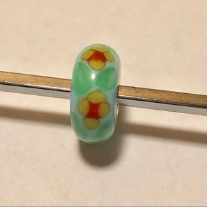 Trollbeads Green w/ Yellow Flowers Unique OOAK